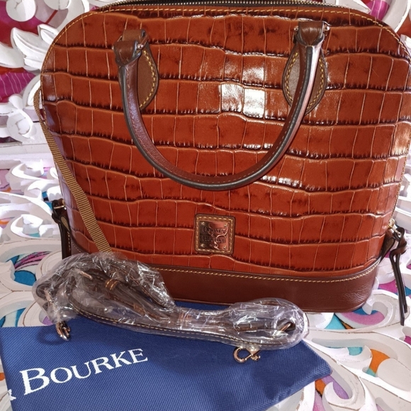 NWOT! DOONEY & BOURKE CROC EMBOSSED LEATHER DOMED SATCHEL - Picture 1 of 7